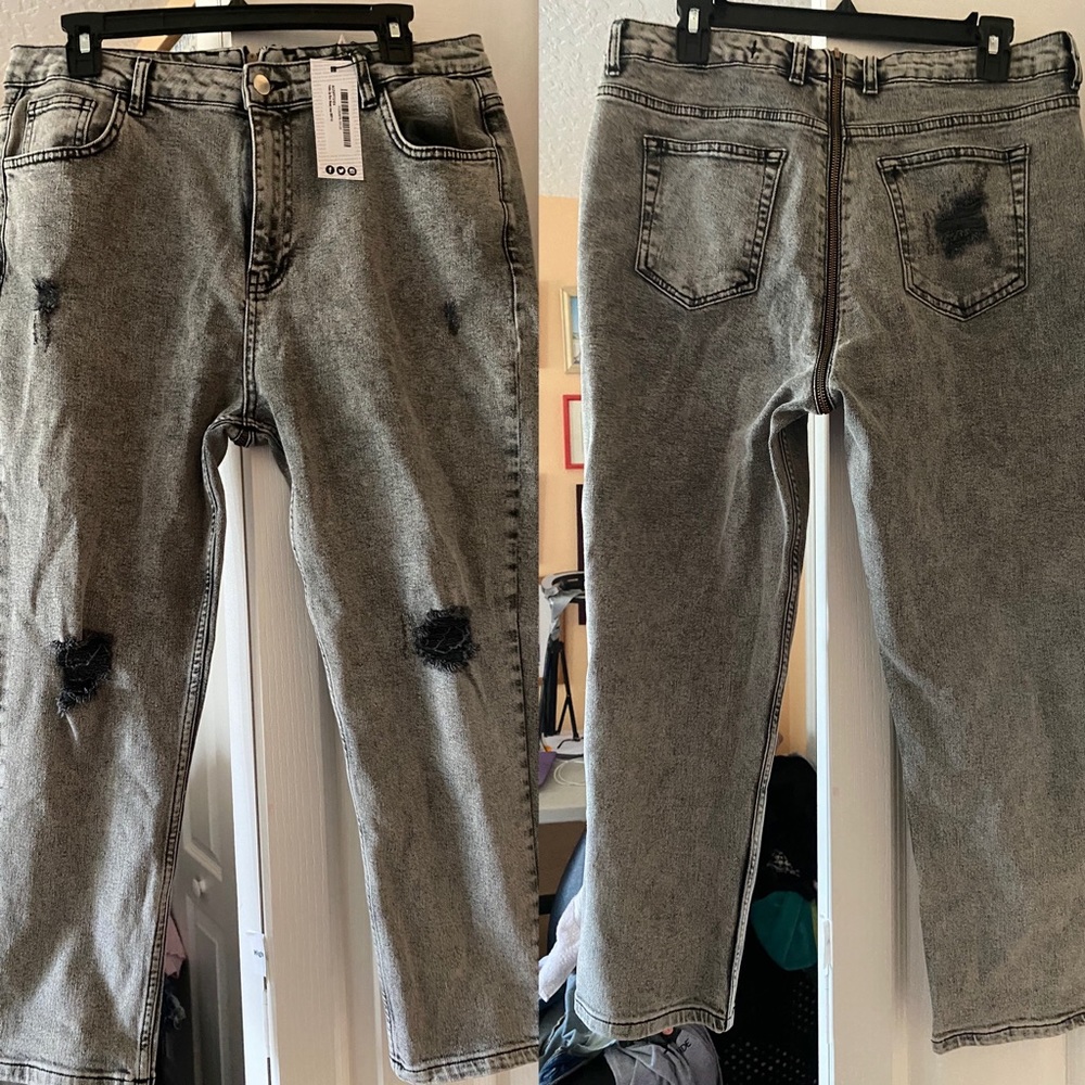 Distressed Black Straight Legged Jeans